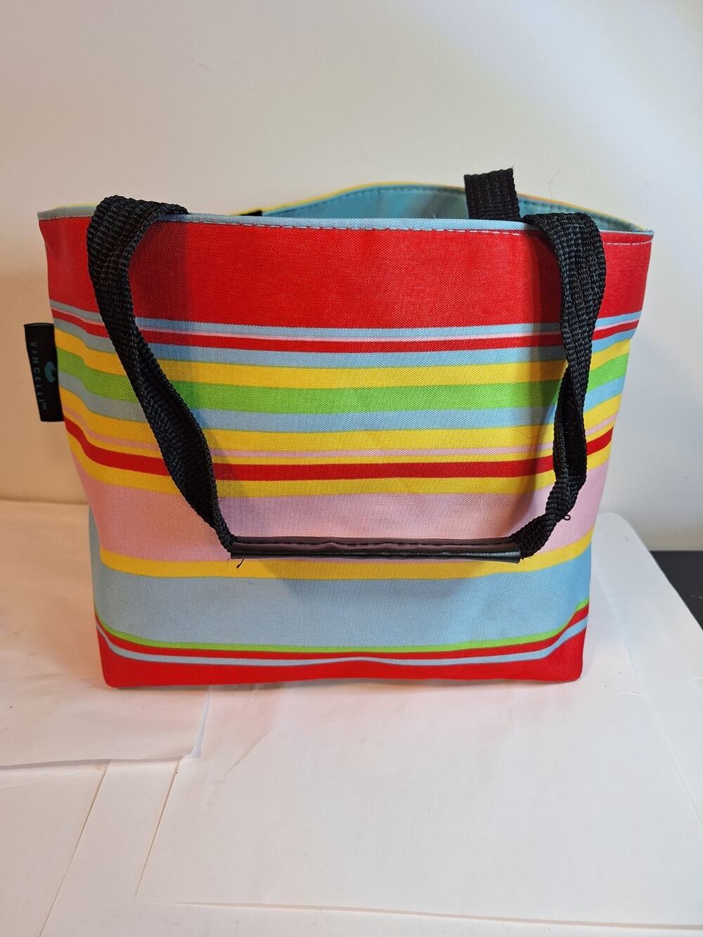Vincelli Bright Stripes Canvas Tote Beach Bag 9"x9" Rainbow Summer Vacay READ